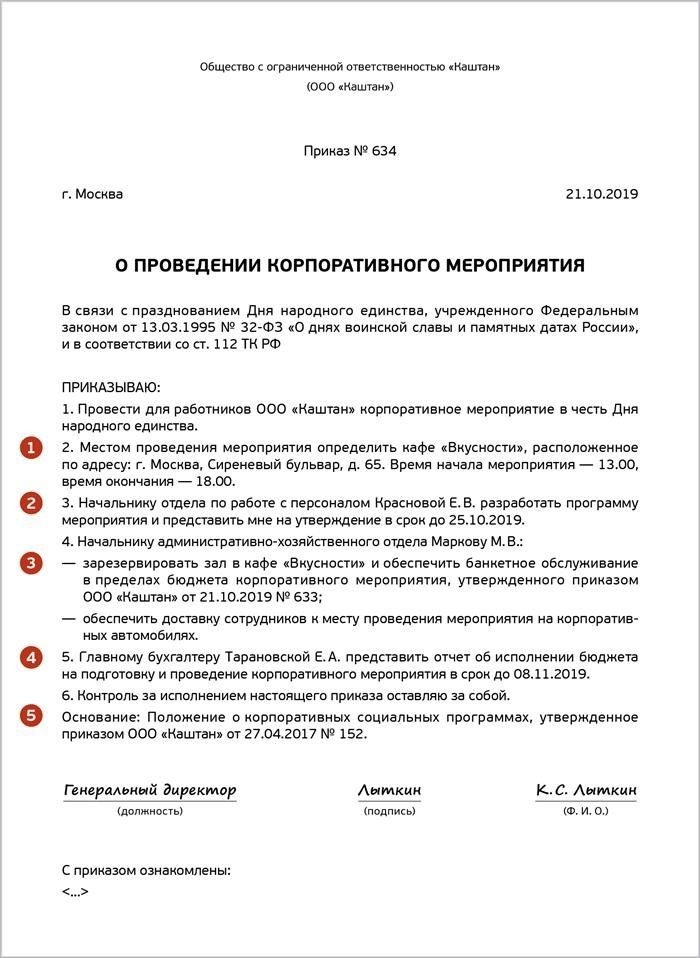 Основные документы, необходимые для организации корпоративного мероприятия