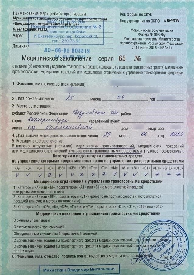 Медицинская справка, подтверждающая вашу пригодность к вождению.