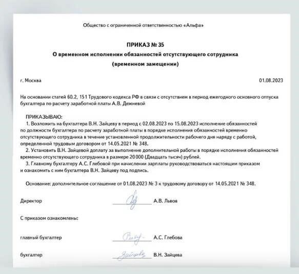 Кто составляет и исполняет приказ